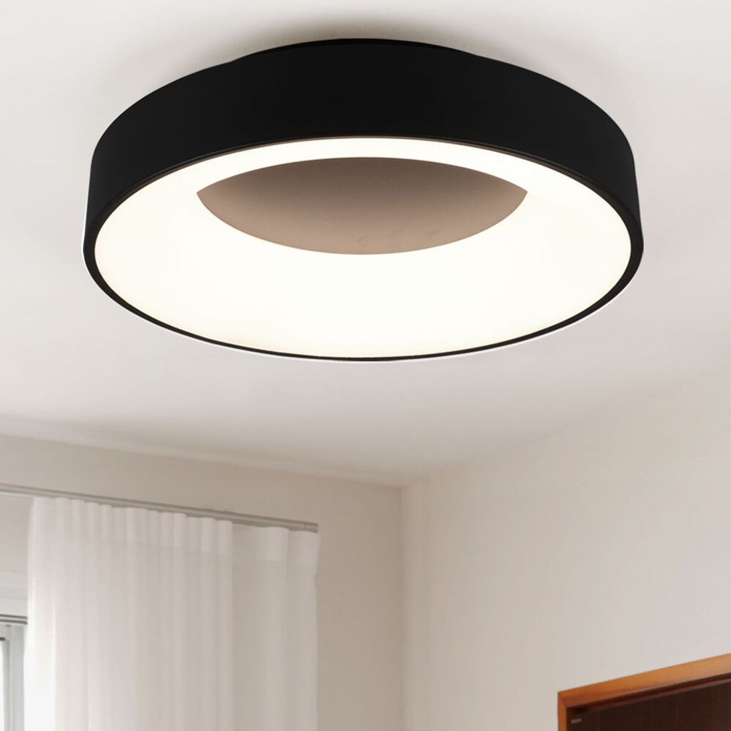 TRIO Trio Girona -LED-plafondi, 45 cm, musta, 3100 lm, 3000 K, switch dimmer