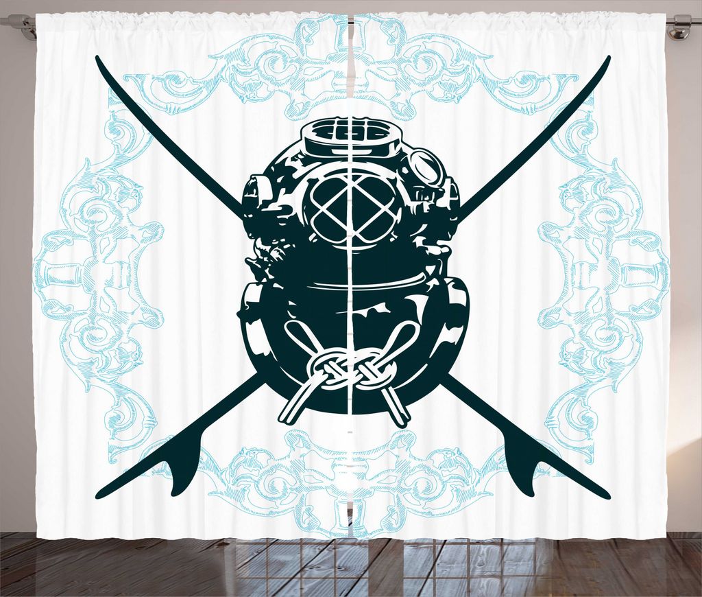 ABAKUHAUS Unterwasser- Rustikaler Gardine, Odd Myst Surf-Zeichen, Schlafzimmer Kräuselband Vorhang mit Schlaufen und Haken, 280 x 245 cm, Dunkel P...