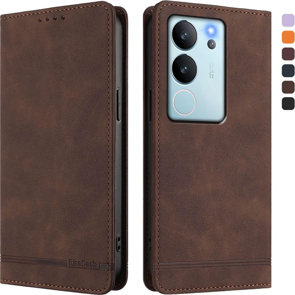 Hülle für Vivo V29E/vivo Y200 5G, Retro Kunstleder Ständer Klapphülle mit Kartenfächer und Magnetische Braun