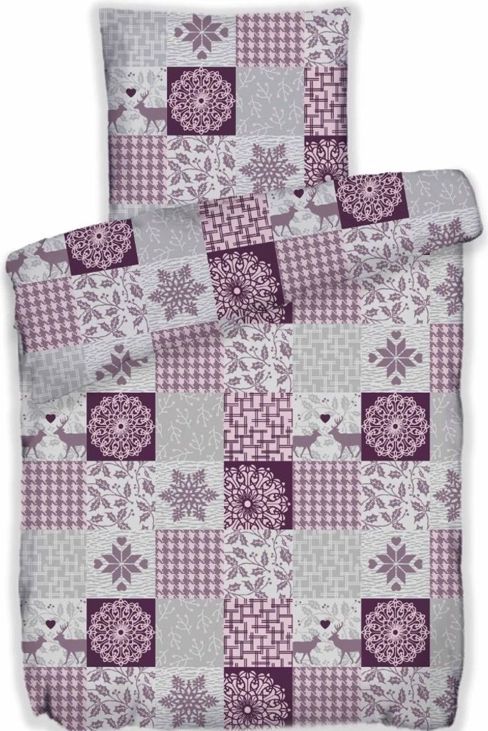2-tlg Winter Bettwäsche Set Bettgarnitur Bettbezug Bett 135x200 Kissenbezug 80x80 Schlafzimmer Modern Warm Kuschelig Mikrofaser Fleece Karo Gestre...