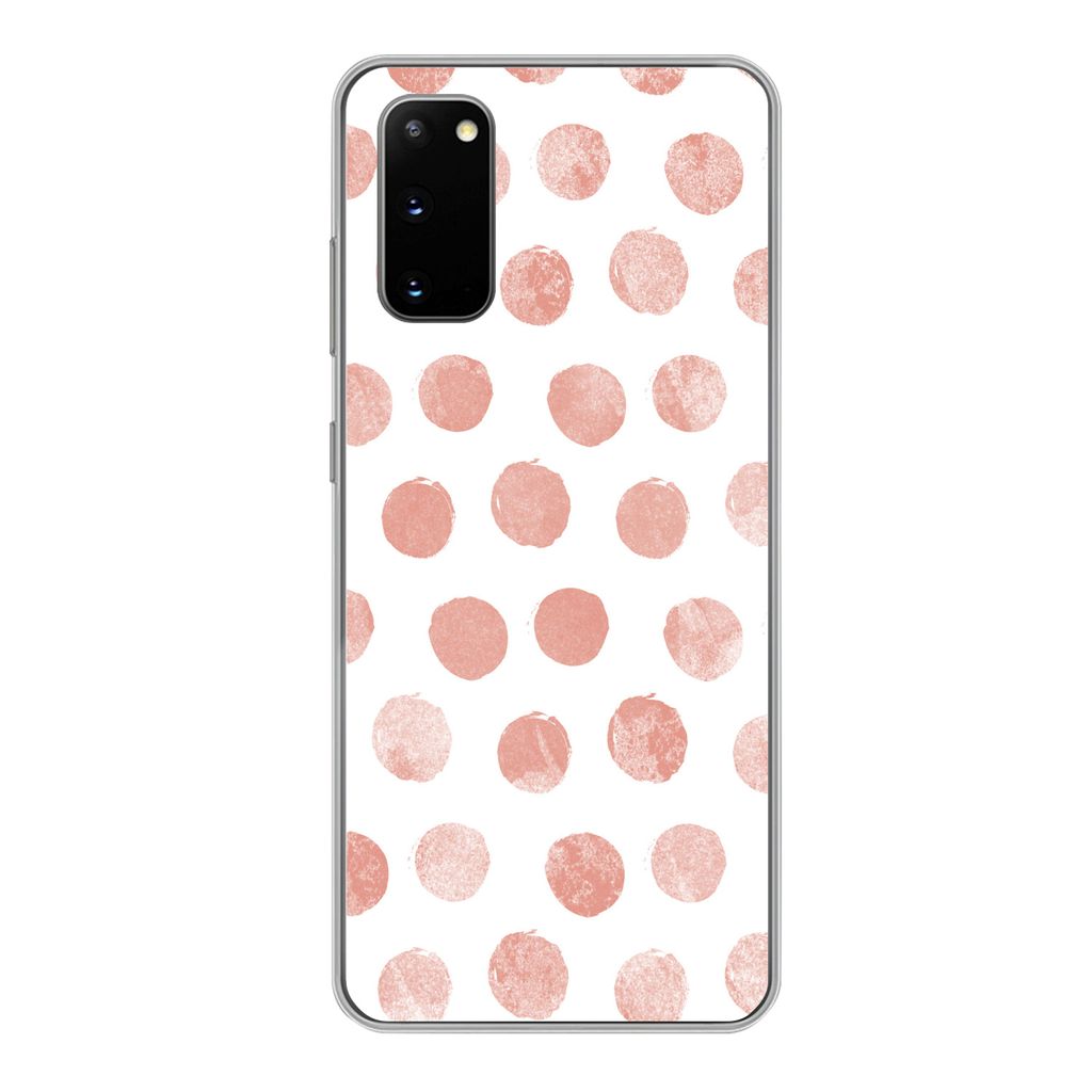 MuchoWow Handyhülle Schutzhülle Hülle für Samsung Galaxy S20 Polka dots - Rosa - Weiß Silikon Softcase Handy Hülle - Bild