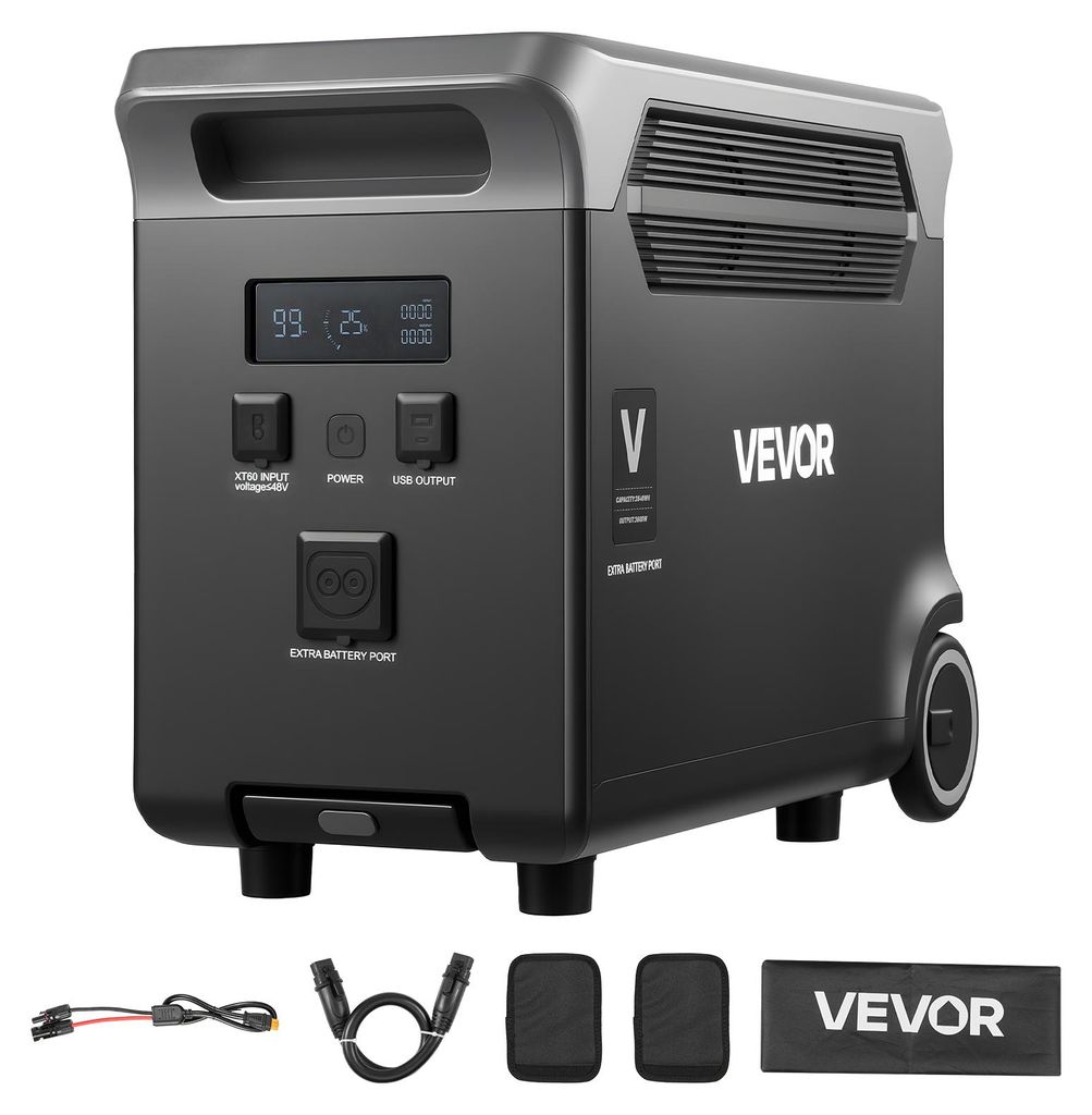 VEVOR Zusatzakku für tragbare Powerstation, 3840 Wh LiFePO4 Zusatz-Erweiterungsakku mit 3 Ausgangsanschlüssen für den Heimgebrauch, Camping, Roa...