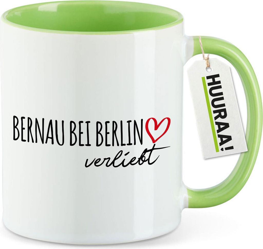 Huuraa Kaffeetasse Bernau bei Berlin verliebt 330ml Grün Keramik Kaffeebecher Geschenkidee