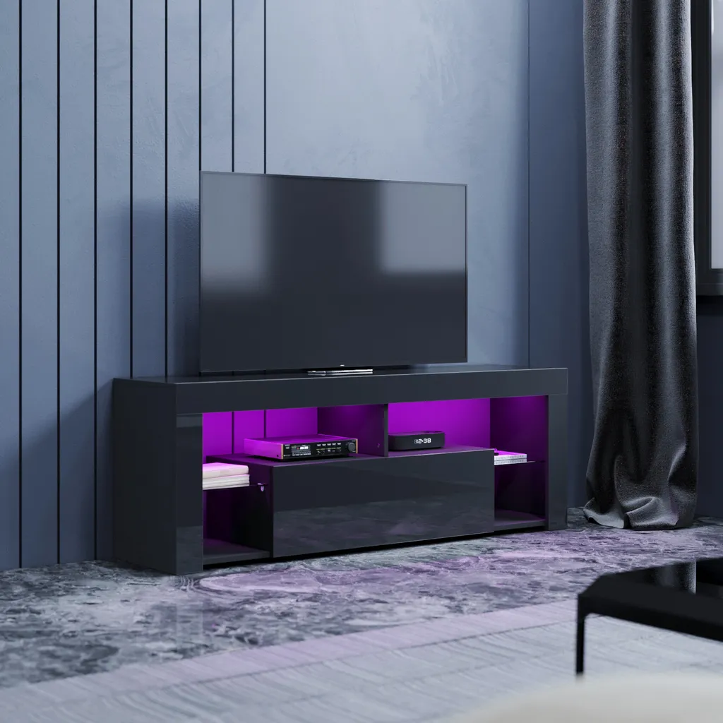 Mobile Porta TV SONNI 140x35cm Nero Glossy con Luci LED RGB