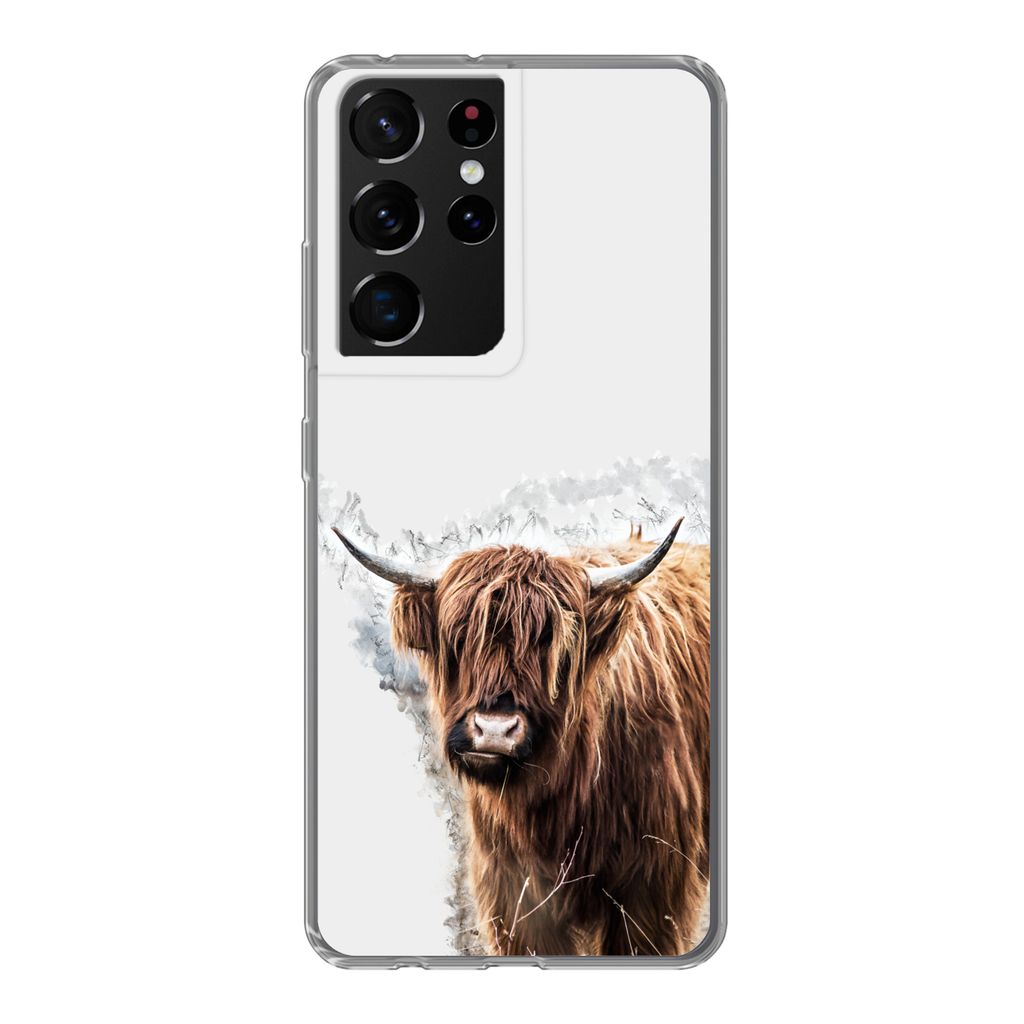 MuchoWow Handyhülle Schutzhülle Hülle für Samsung Galaxy S21 Ultra Schottischer Highlander - Farbe - Grau Silikon Softcase Handy Hülle - Mob...
