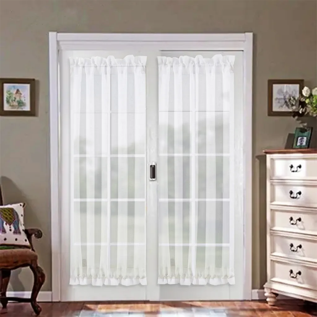 Set 2 Tende Voile Bianco 64x183cm per Porte Finestre - Eleganza Classica