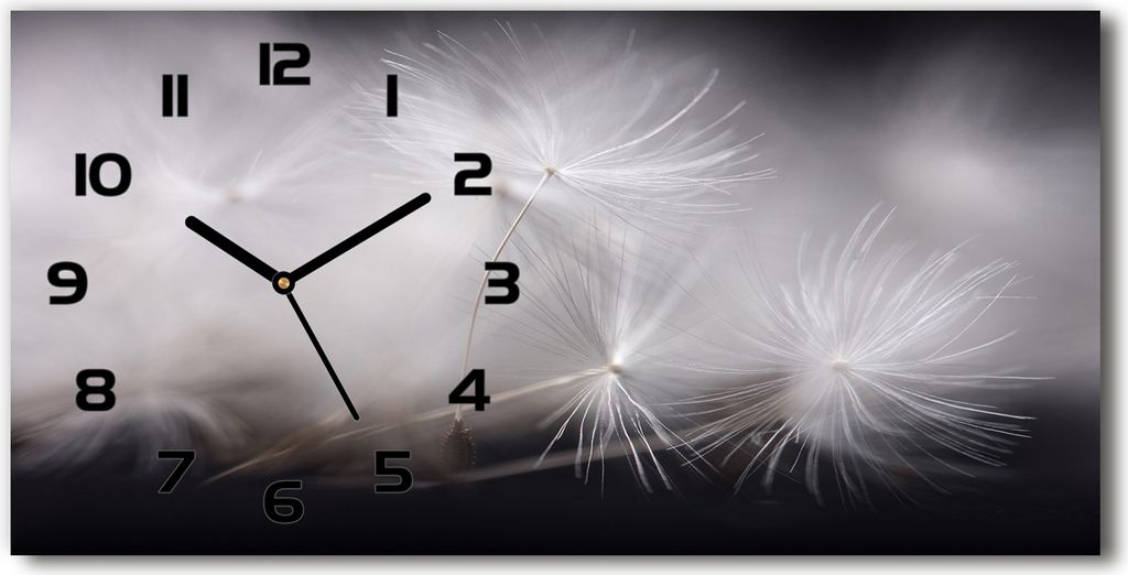 Wanduhr aus Glas – 60x30 cm - Glasbild - Glasuhr - Gehärtetes Glas - schwarze-zeiger - Löwenzahn Samen