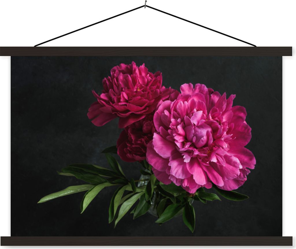 MuchoWow Textilposter Pfingstrosen - Stilleben - Rosa 120x80 cm mit schwarzem Rahmen - Wanddeko