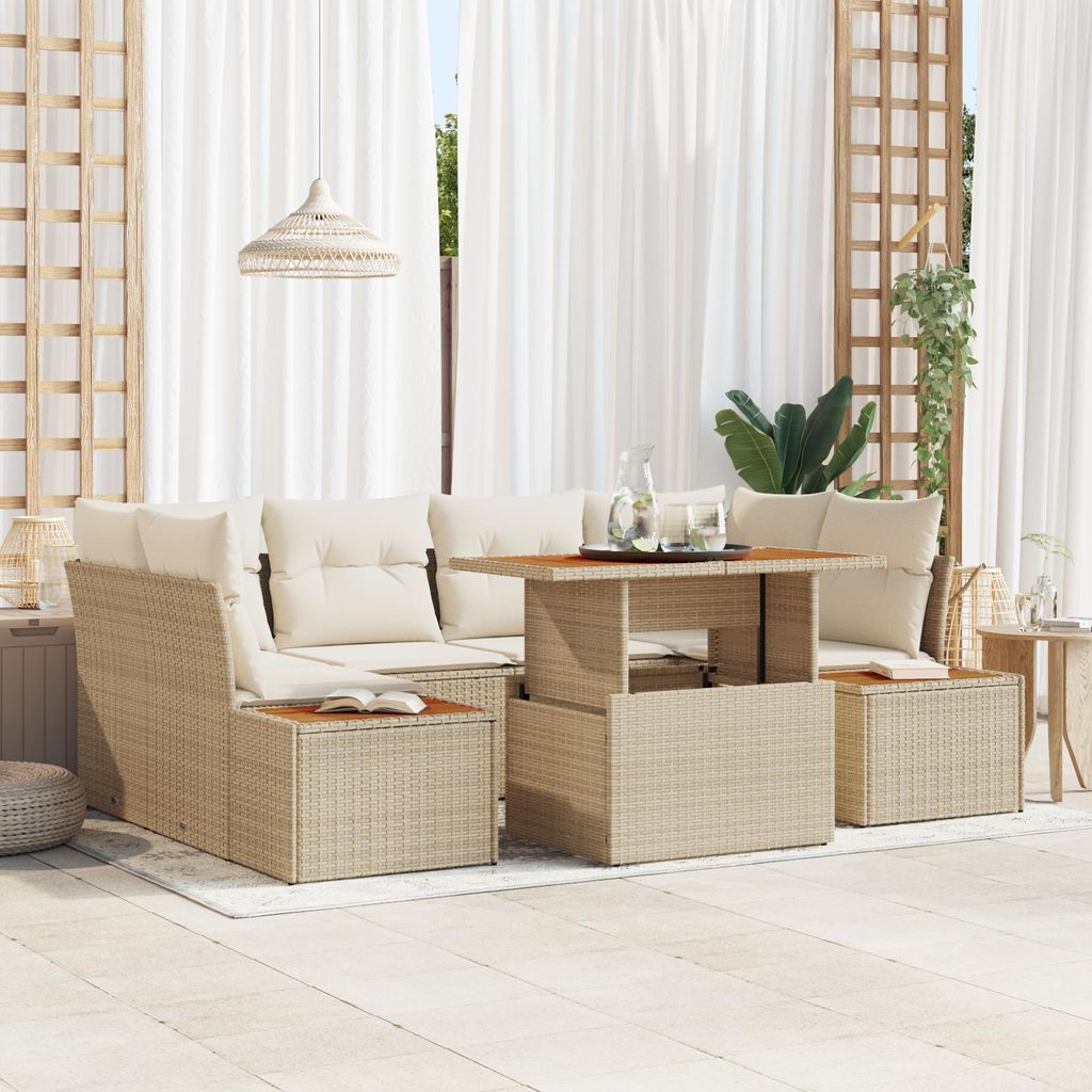 2025 Moderne Gartenlounge Set 6-teiliges Garten Sofa Set mit Kissen Beige Poly Rattan - Terassenmöbel Gartenmöbel Hommie7663037