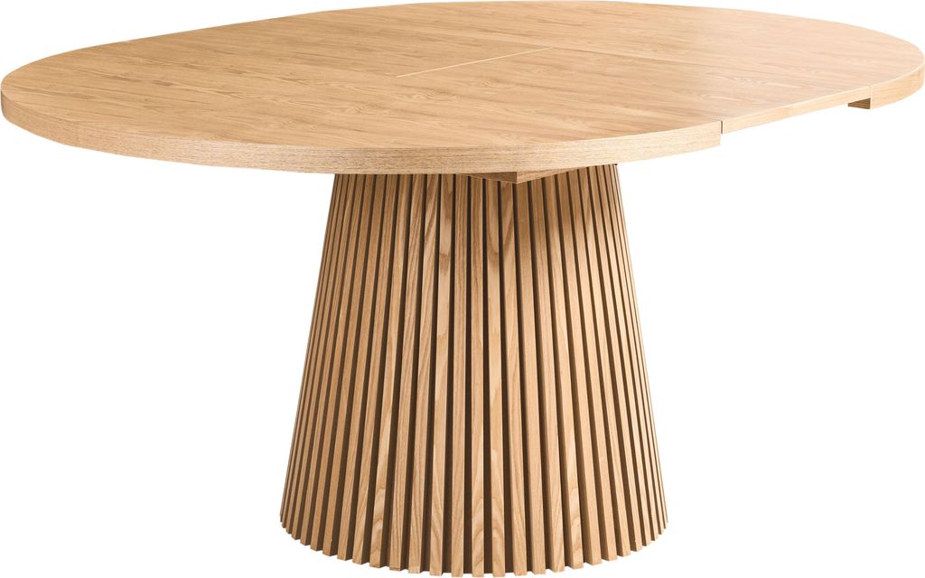BELIANI Ausziehbarer Esstisch Helle Esche MDF Holzoptik Rund Oval Modern Industrial Style Geriffeltes Design für Esszimmer