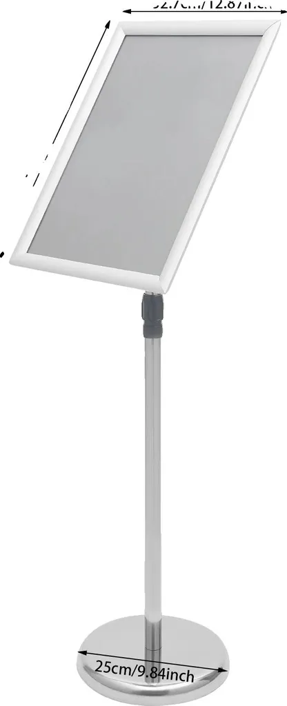 Porte-affiche sur pied télescopique en aluminium argenté design