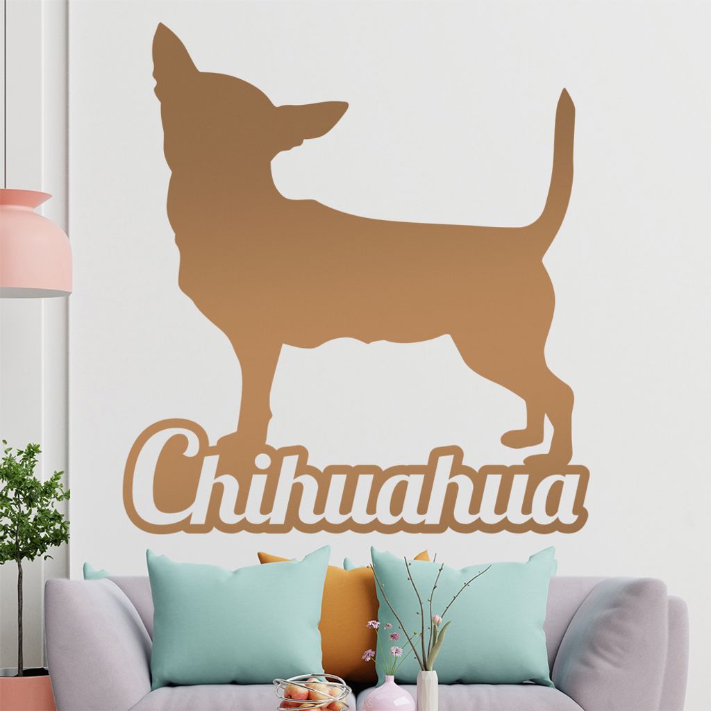 KIWISTAR Chihuahua mit Name Schrift Silhouette Wandtattoo in 6 Größen - Wandaufkleber Wall Sticker - Dekoration, Küche, Wohnzimmer, Schlafzimmer...