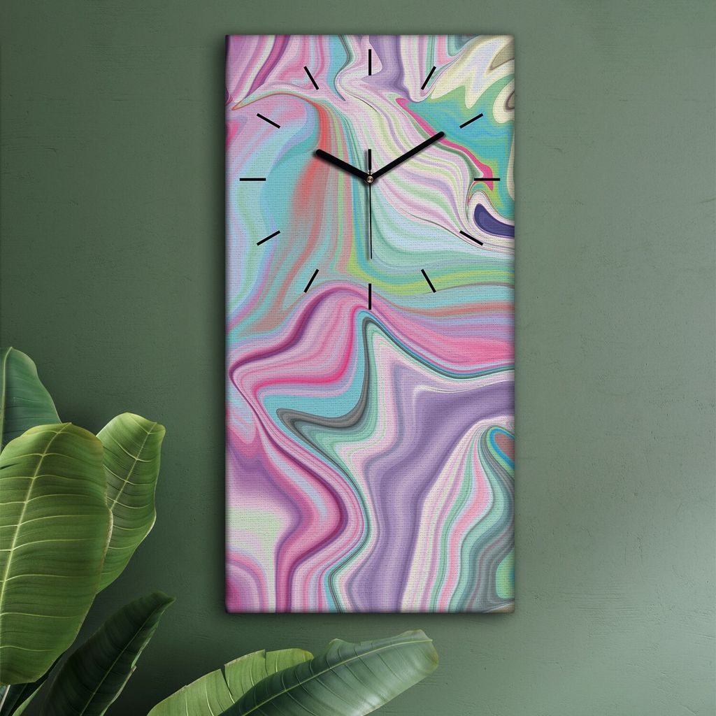 Wohnzimmer Leinwand Uhr Geräuschlos Küche 30x60 Farbig, Mosaik, Abstrakt, schwarze Zeiger