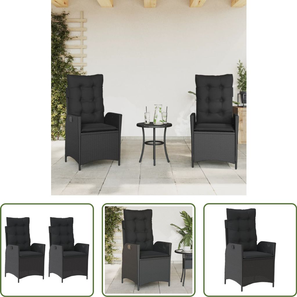The Living Store Gartensessel mit Kissen 2 Stk. Verstellbar Schwarz Poly Rattan