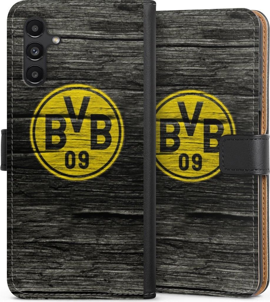DeinDesign Klapphülle für Samsung Galaxy A13 5G Handytasche Lederhülle Tasche BVB Borussia Dortmund Holzoptik