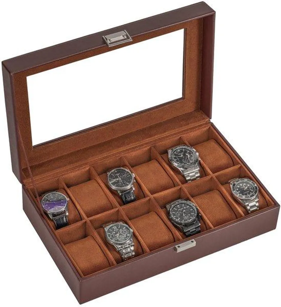 Rangement montres 12 pièces marron pour collectionneur et passionné