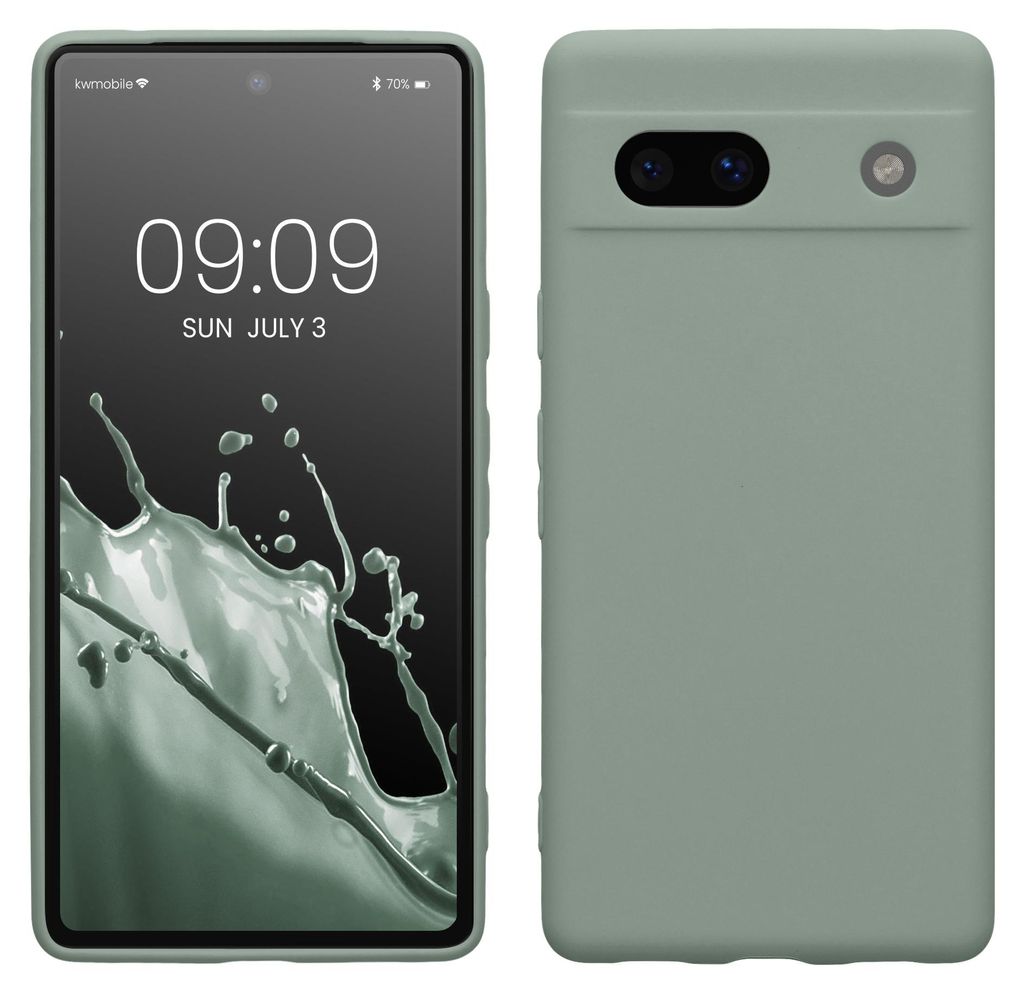 kwmobile Handyhülle für Google Pixel 7a Hülle - weiches Handy Silikon Case - Schutzhülle Cover - Rainwashed Grün