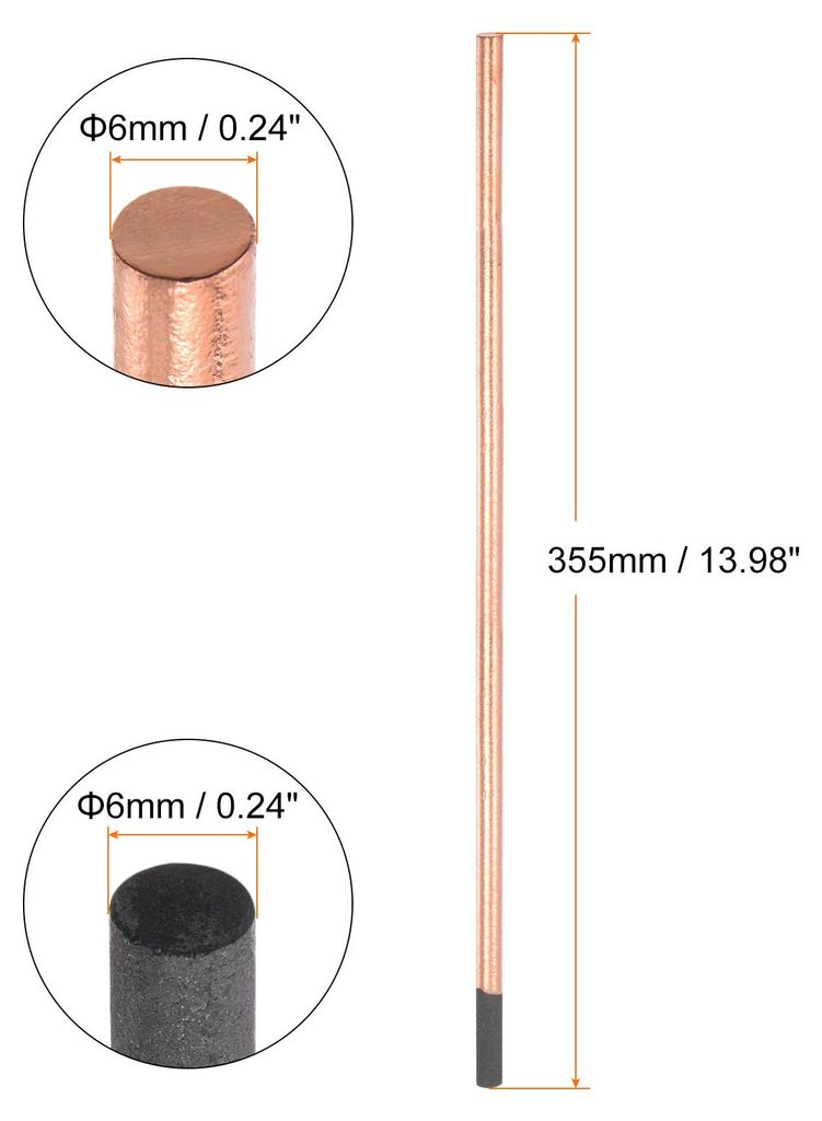 10 Stš¹ck kupferbeschichtete Fugenhobelkohle 6 x 355mm Kohlenstoff-Hobelst?be Elektroden zum Schneiden und Fugenhobeln von Metallen