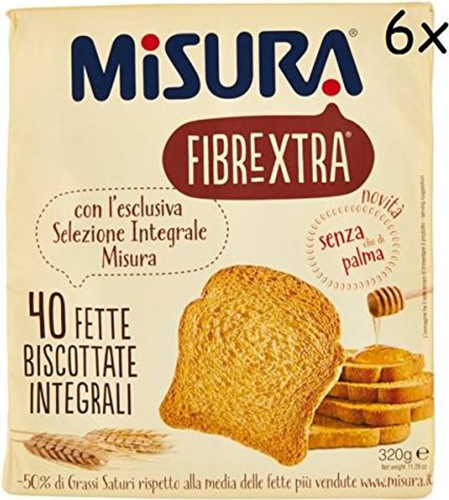 6x Misura Fibraextra Fette Biscottate Vollkorn Zwieback gebackenem Brot 320g
