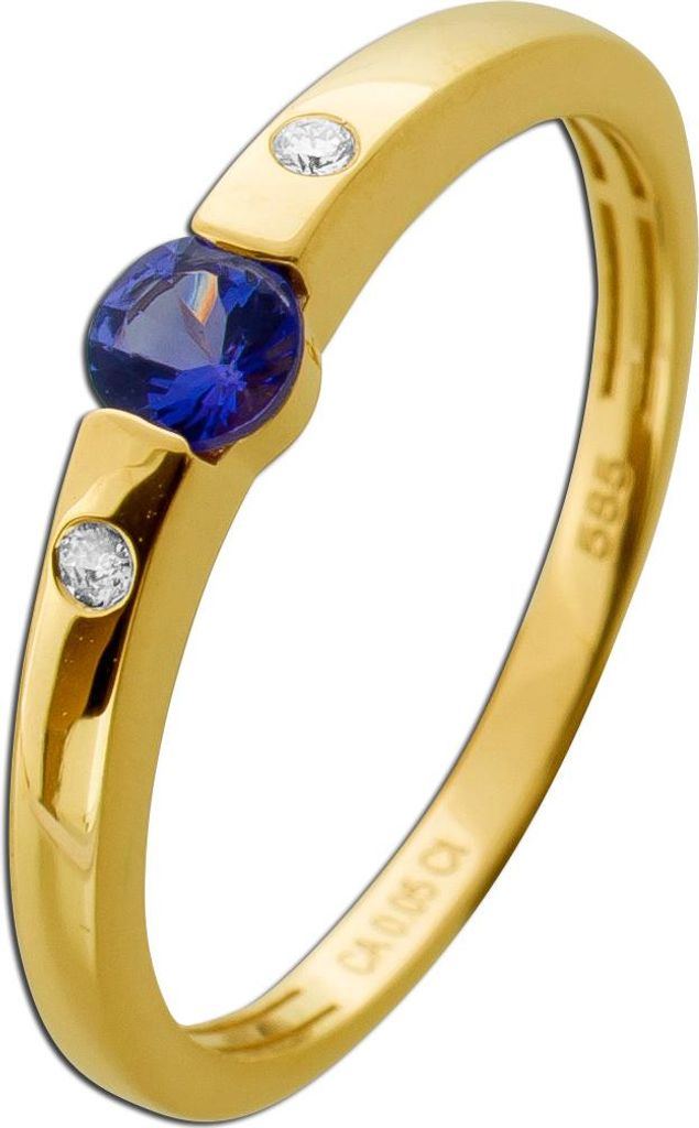 Tansanit Ring Gold 585 14K blauer Edelstein Natur Diamanten 0.03ct 19
