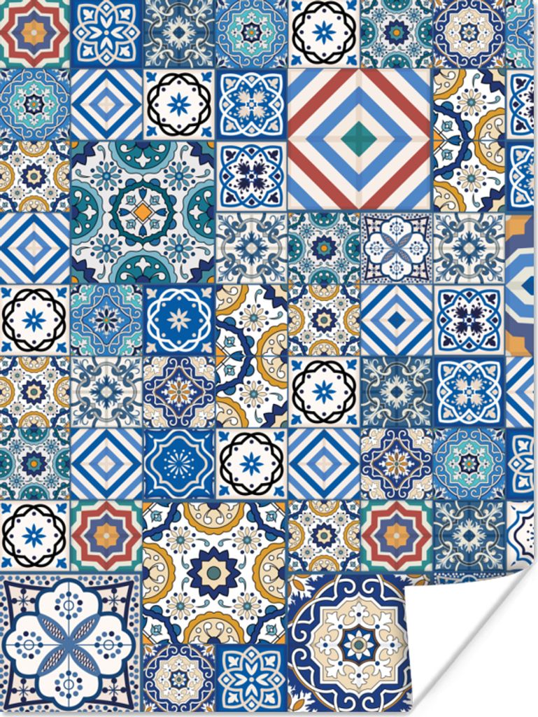 MuchoWow Poster Muster - Blau - Formen 60x80 cm - Schlafzimmer Dekoration