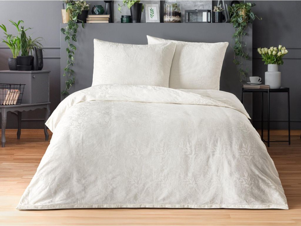 Luxus-Jacquard-Bettwäsche 200x200, 70x90cm cremefarben