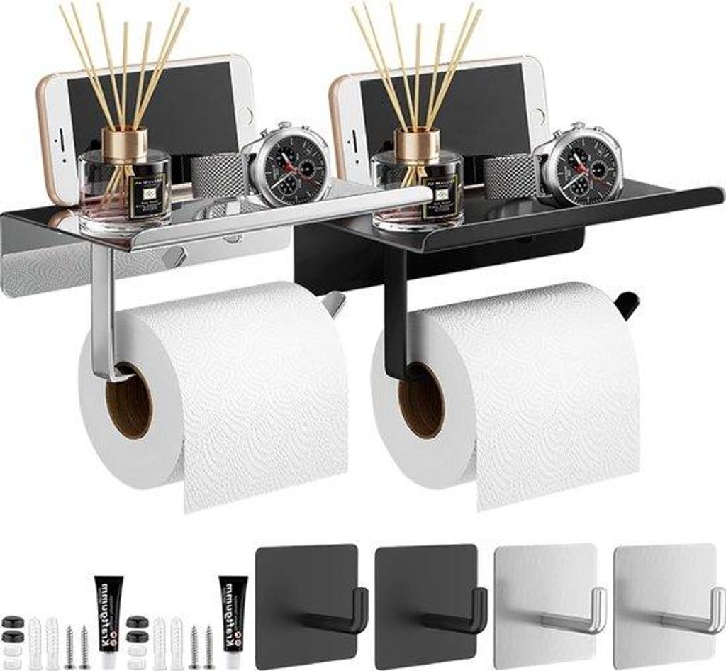Toilet Paper Holder Selbstklebend 2-teilig mit Deckel und 4 Selbstklebepackungen