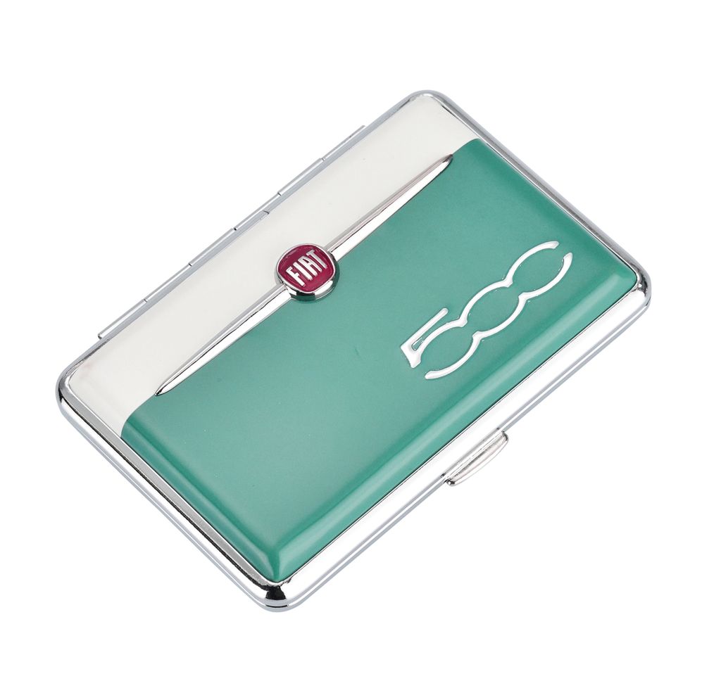ZIGARETTENETUI FIAT 500 für 12 Zigaretten Leder Metall Zigarettenbox Zigarettendose Dose Box Etui Case 62 (Dunkelgrün)