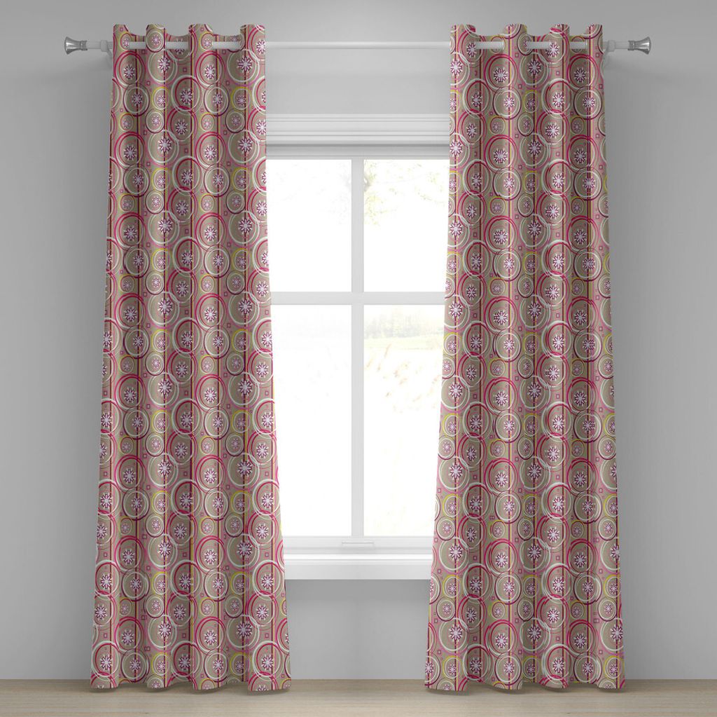 ABAKUHAUS Blumen Ösenvorhang, Moderner Retro Mischungs-Auszug mit flüchtiger Kreis-kreativer Wirbels-Grafik, Dekorative 2-Panel-Fenstervorhänge,...