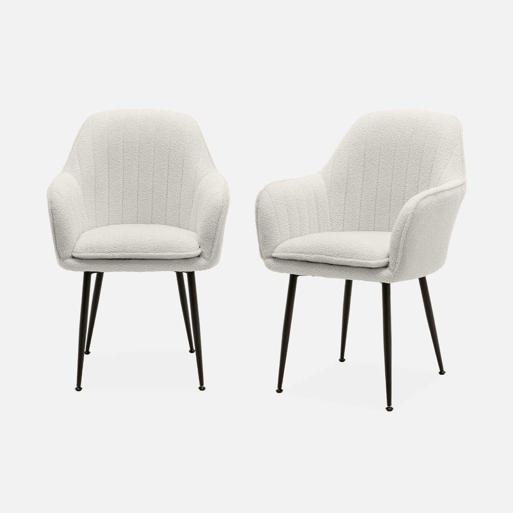 sweeek - 2er Set Bouclé Sessel mit Metallbeinen - Kunstlammfell Weiß