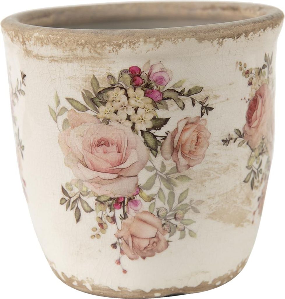 Clayre & Eef Blumentopf Ø 14x13 cm Rosa Beige Keramik Produktbild 