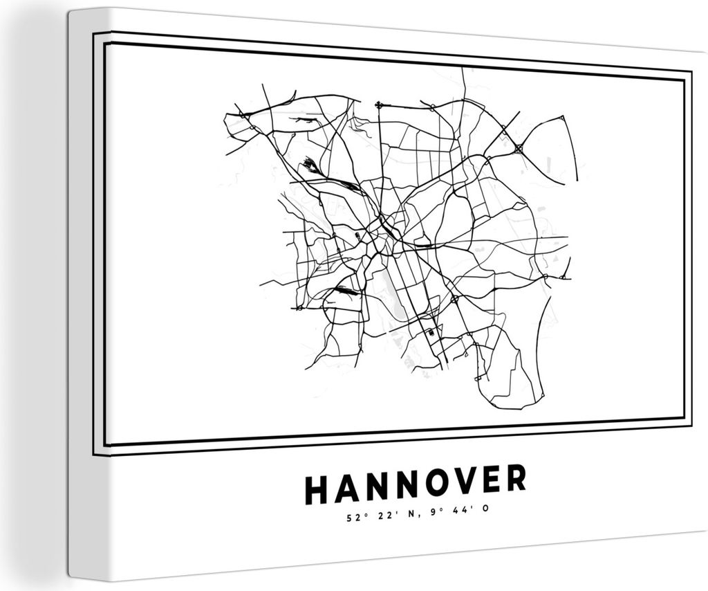 OneMillionCanvasses - Leinwandbilder - 150x100 cm, Schwarz und weiß - Deutschland - Karte - Stadtplan - Hannover, Wandbilder Kunstdruck Wanddeko...
