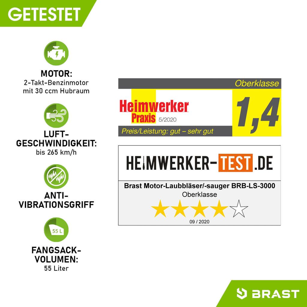 BRAST Laubsauger Laubbläser Benzin 1,0kW(1,36PS)   55L Produktbild 9