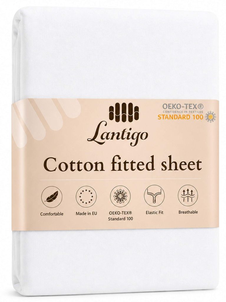 Lantigo Spannbettlaken 100 % Baumwolle Satin 140x200 cm Produktbild 