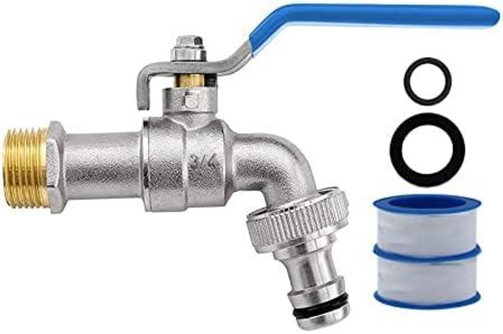 Premium 3/4 Zoll Wasserhahn Garten Messing Kugelhahn Aussen Frostsicher Auslaufhahn mit 1 Schlauchanschlüsse + 2 Trommeldichtband für Garten Wasc...