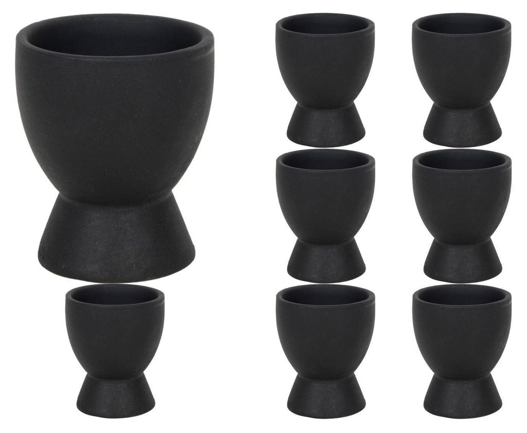 Eierbecher - H 8 cm - Schwarz matt - Steingut - 8er Set Produktbild 