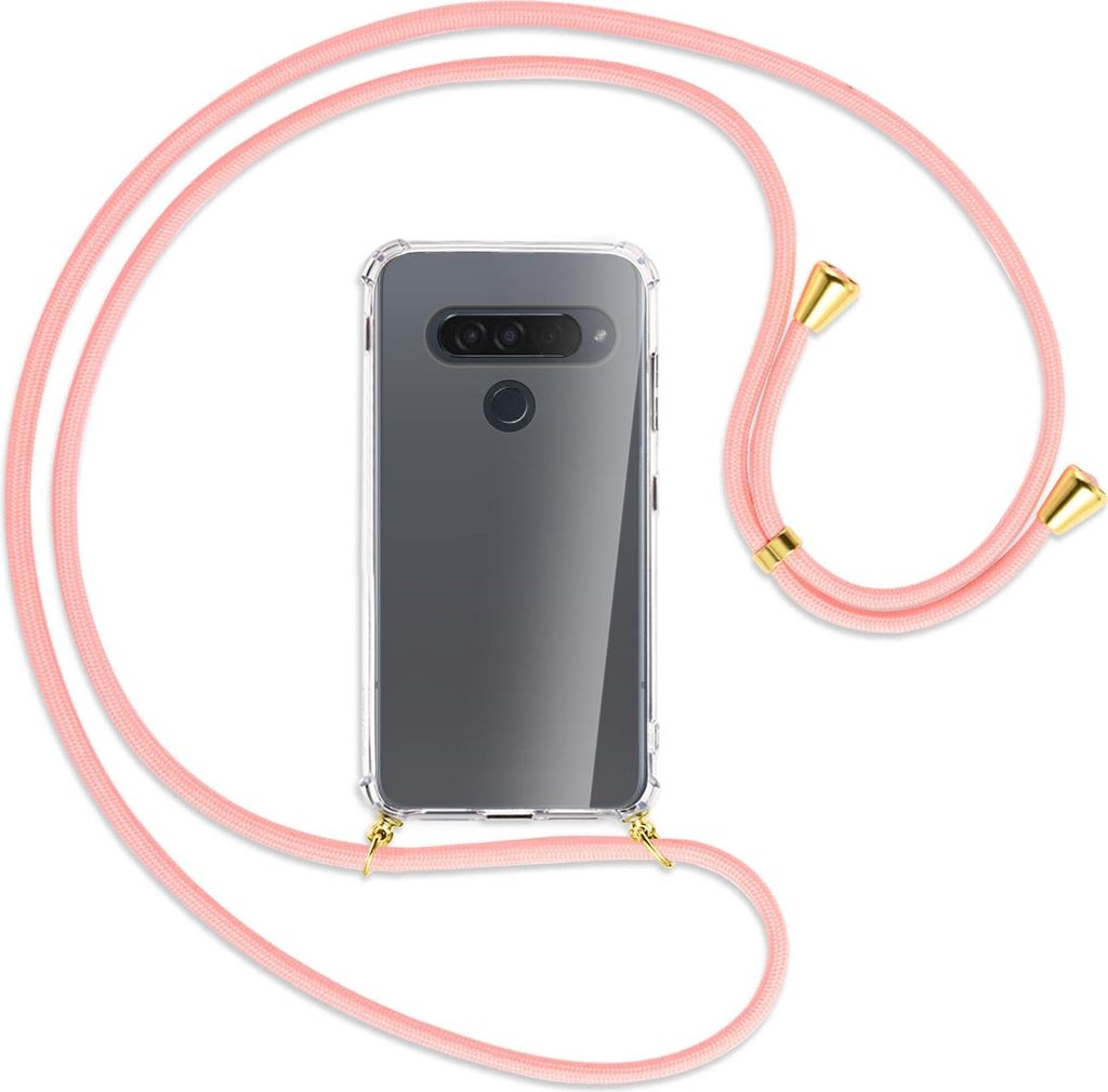 Handykette Backcover-Schutzhülle mit Band (Metall goldfarben) für LG G8S ThinQ - rosa