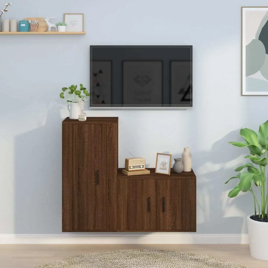 Set 2 Mobili Porta TV Rovere Marrone Maison Exclusive Legno Multistrato