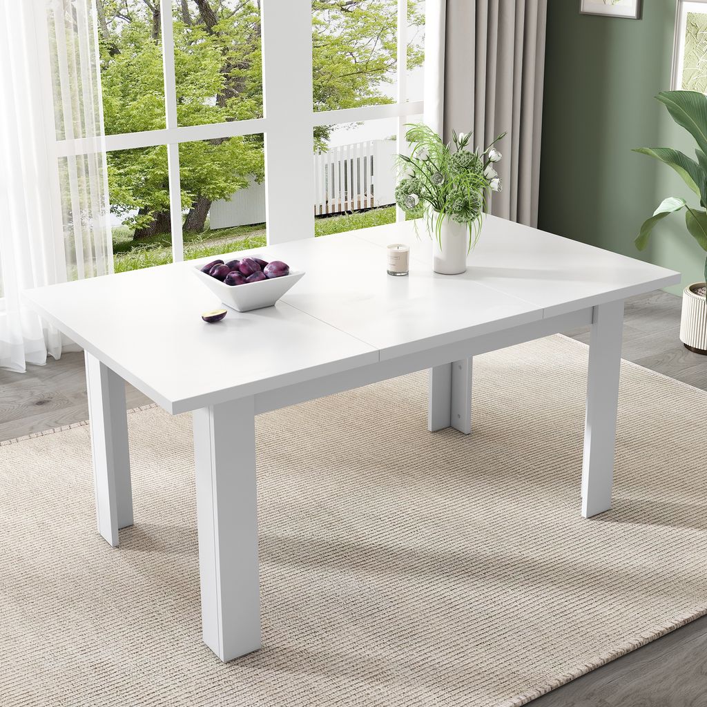 okwish Esstisch Küchentisch Klappbarer Esstisch mit Stauraum ,Kaffee-Freizeittisch, Offener Stauraum, Platzsparend, Weiß