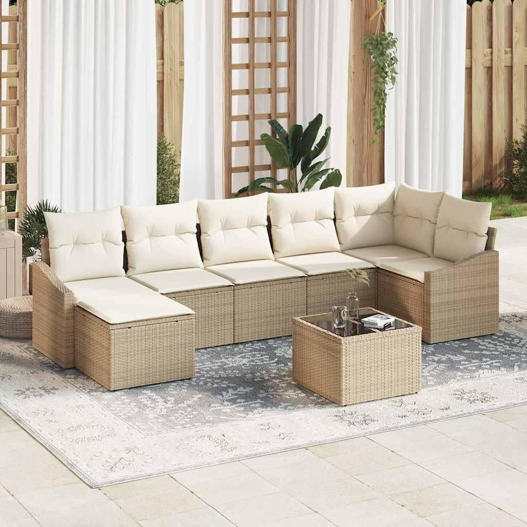 Maison Exclusive - Garten-Sofa-Set mit Kissen 8 pcs Beige und Creme Poly-Rattan
