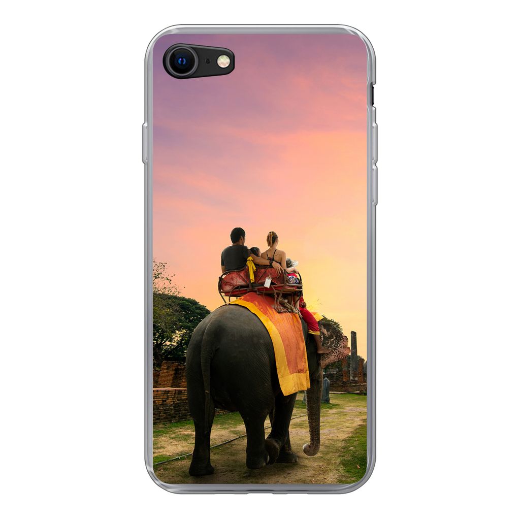MuchoWow Handyhülle Schutzhülle Hülle für iPhone 8 Elefant - Tiere - Dorf - Natur Silikon Softcase Handy Hülle - Schutzhaube