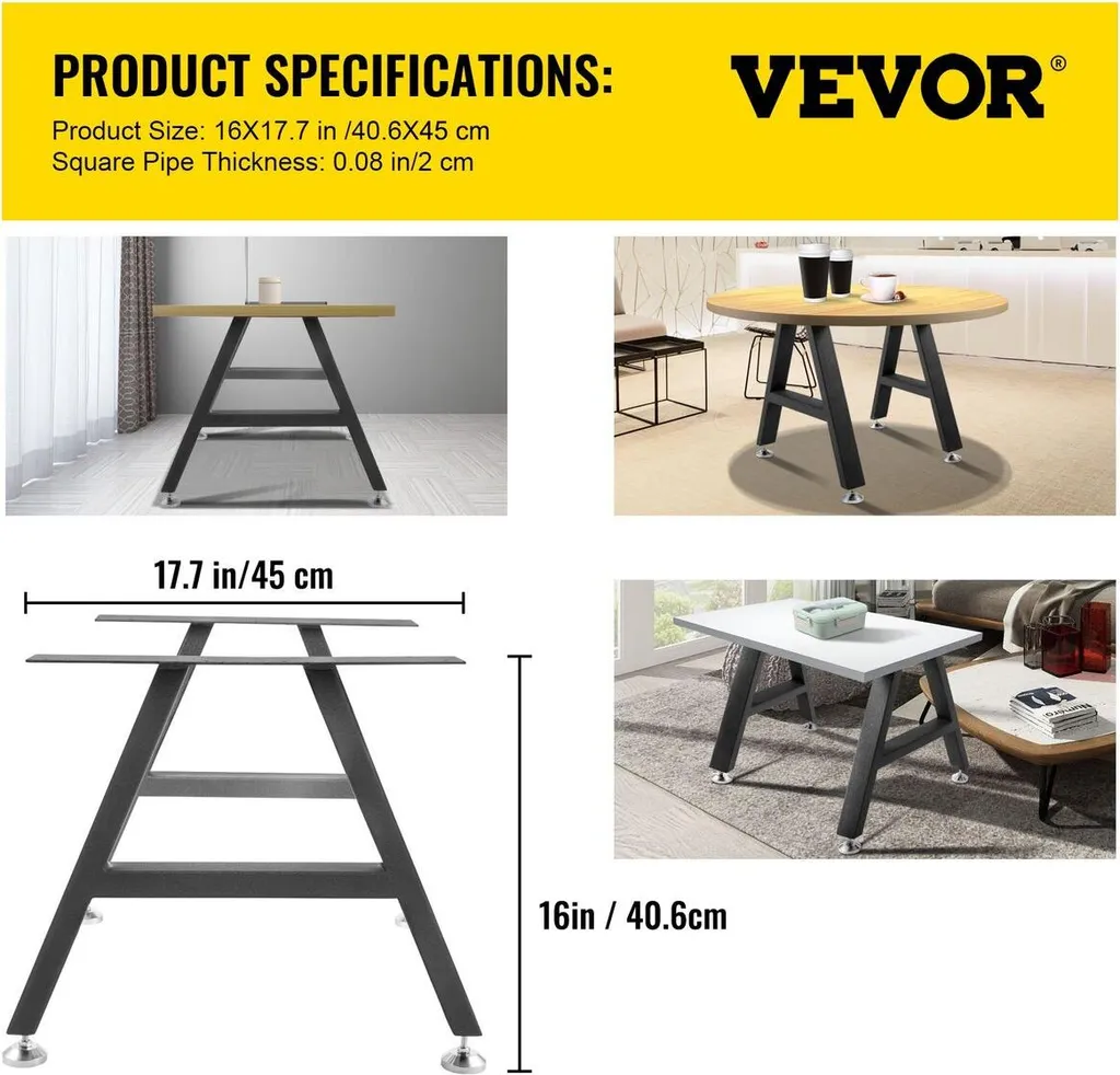 Pieds de table à manger en acier robuste forme A noir mat 16x17,7 pouces - 7