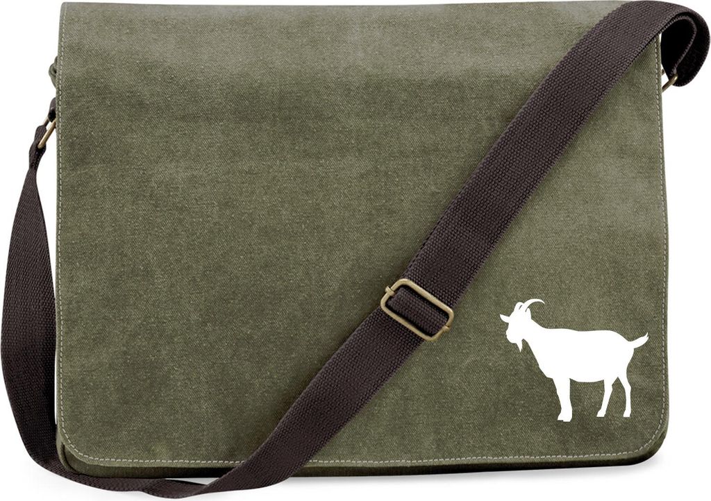 Huuraa Umhängetasche Ziege Silhouette 14 Liter Military Green Canvas Laptoptasche Geschenkidee