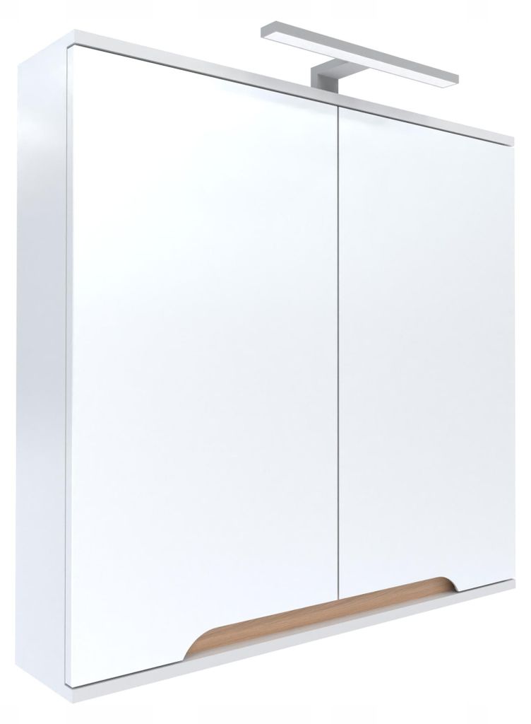 Szafka z lustrem 60x16x75cm biała/dąb LED chrom Omeble Zdjęcie produktu 