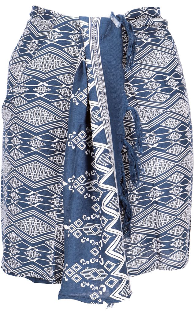 Schmaler Bali Sarong, Wickelrock, Sarongkleid, Schal - Raute/ Dunkelblau, Uni, Viskose, 160*55 cm, Sarongs & Tücher