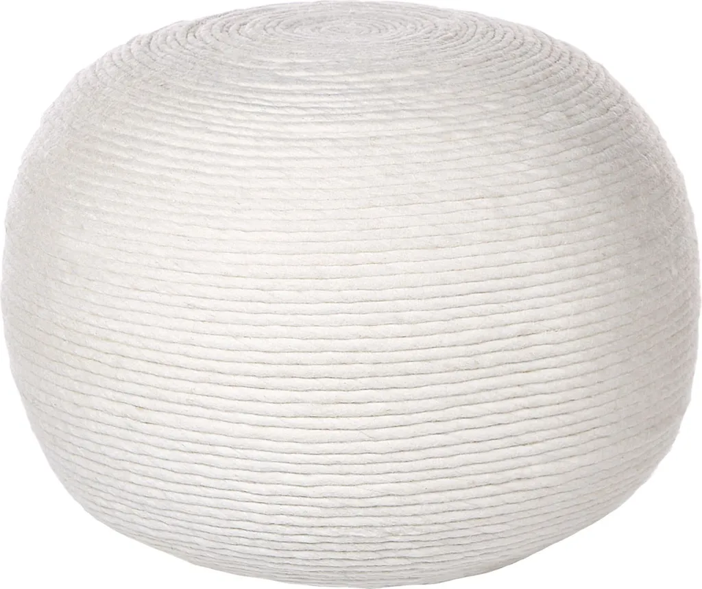 Beliani Pouf en Laine Blanche ø 50 cm - Tabouret Rond Tissé Main Boho