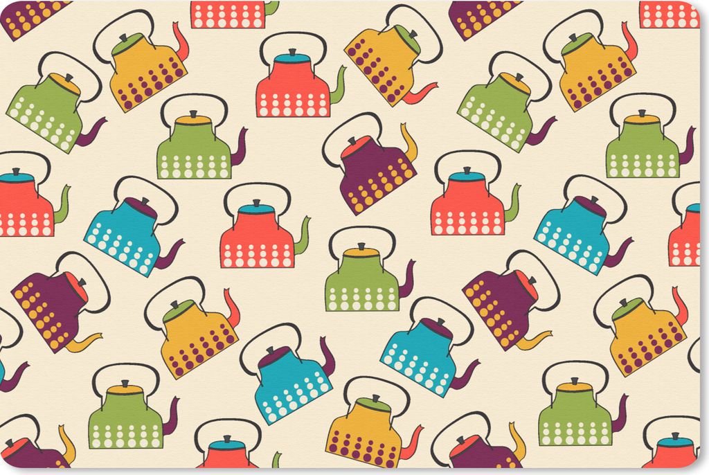 MuchoWow Mauspad Mousepad Design - Retro - Teekanne - Farben 27x18 cm - Mousepads - Maus Mat - Pad - Mausunterlage - Büroartikel - Desk Matten