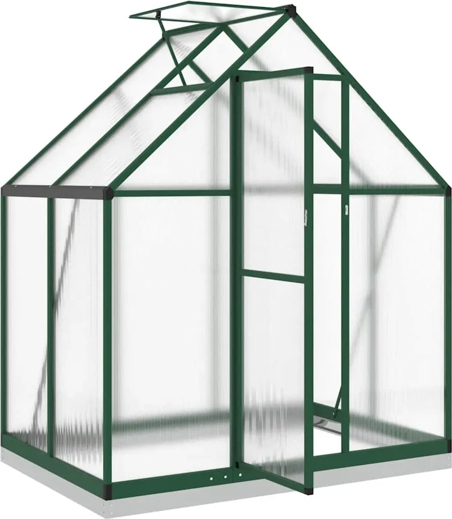 Serre de jardin en aluminium vert 1,9 m² avec embase de fondation