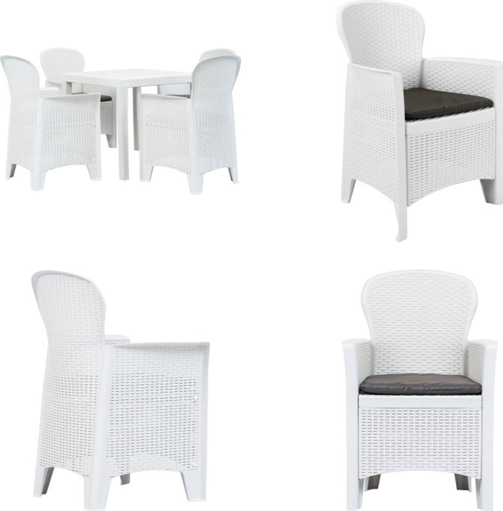 vidaXL 5 tlg. Garten Essgruppe Kunststoff Weiß Rattan Optik - Gartentisch Und -stuhl - Gartentische Und -stühle - Gartenmöbelset - Gartenmöbelsets