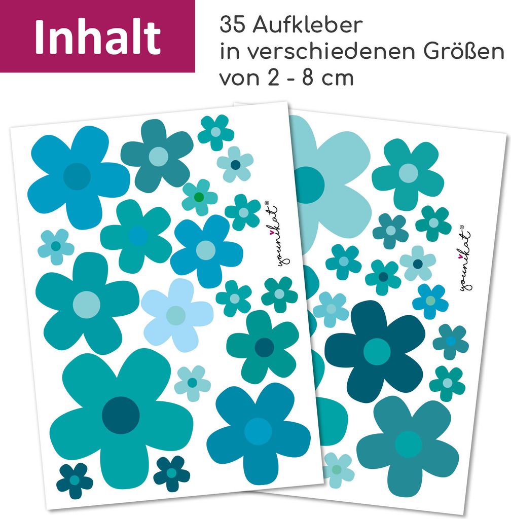 easydruck24de Aufkleber-Set Blumen Blümchen I blau grün türkis I Flower-Power Sticker für Roller Fahrrad Notebook Laptop Handy Auto-Aufkleber I...